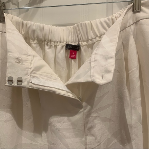 Vince Camuto White Palm Print Dressy Trousers Elastic Waist Sz 10 - Picture 3 of 3